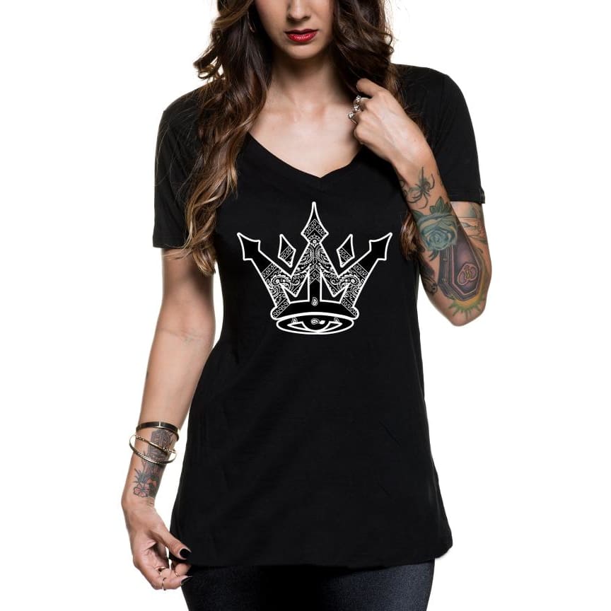 BANDANA CROWN V-NECK - S / Black - Womens T-Shirt