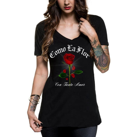 COMO LA FLOR V-NECK - S / Black - Womens T-Shirt