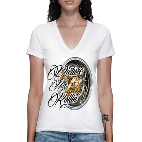 PICTURE ME ROLLIN’ V-NECK - S / White - Womens T-Shirt